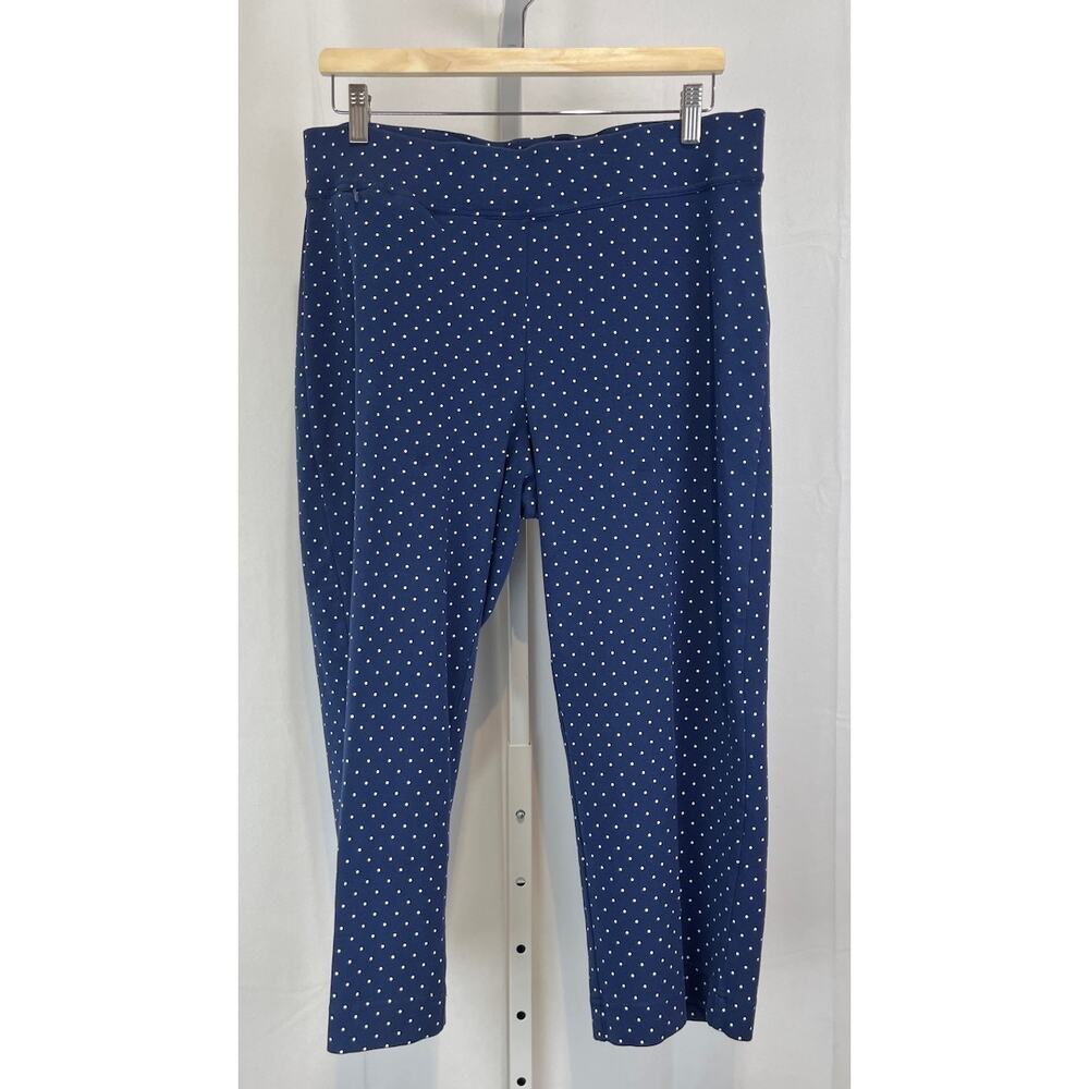 LANDS' END Polka Dot Pull On Cropped Pants Zip Pocket Stretch Cotton Blue Size L